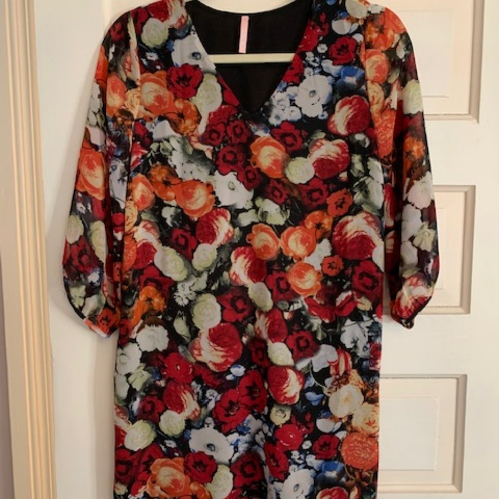 Lulus Floral Red Long Sleeve Dress - Size Small